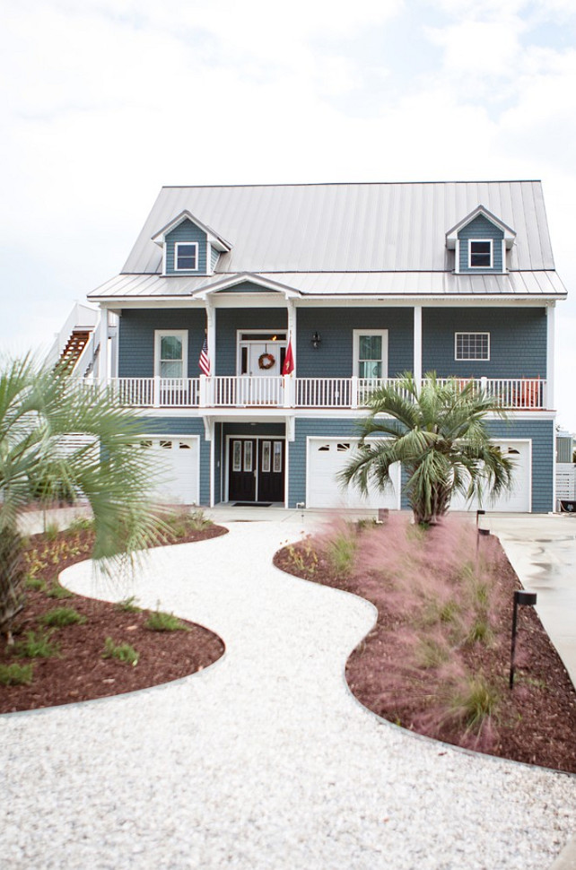 Home Exterior Paint Color. The paint color of this beach house is Portsmouth Blue. #ExteriorPaintColor #BeachHousePaintColor