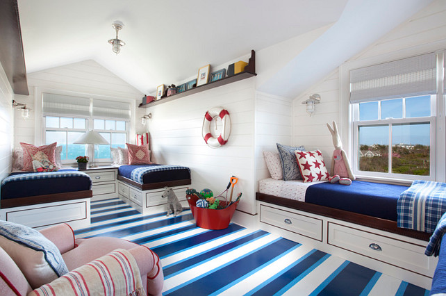 Kids Bedroom Decor Ideas. Kids Coastal Bedroom. Kids Coastal Bedroom with shiplap walls and painted floors. #Kidsbedroom #KidsBedroomIdeas #KidsCoastalbedroom #KidsCoastalbedroomIdeas #ShiplapWalls Jeannie Balsam LLC.