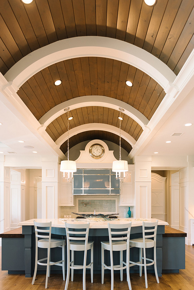 Kitchen Barrel Ceiling. Kitchen Barrel Vaulted Ceiling and planks. Four Chairs Furniture.