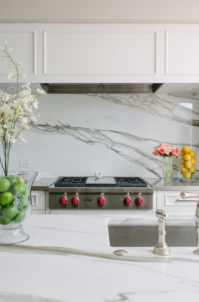 Kitchen Countertop Backsplash Combination Ideas. Kitchen countertop and backsplas marble slab. #Kitchen #Countertop #Backsplash #Marble #slab Jean Stoffer Design.