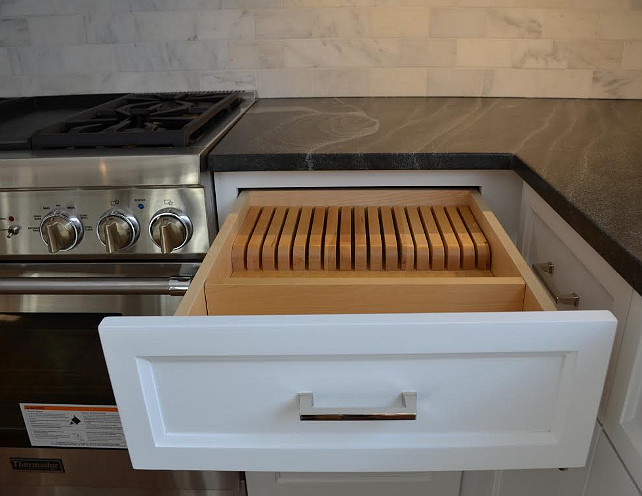 Kitchen Cutlery Storage. Kitchen Knife Drawer. Built-in Kitchen Knife Drawer by Range. #Kitchen #Storage #KitchenStorage #Cutlery Andrea Korzon Interiors, LLC.