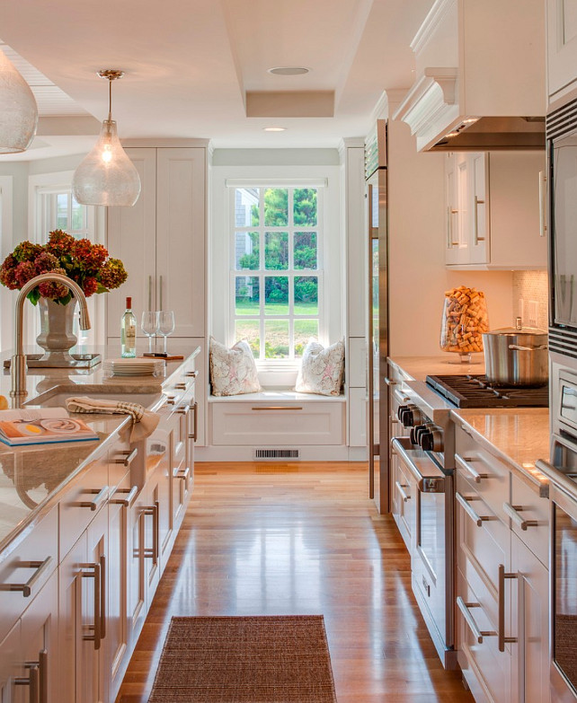 Kitchen Ideas. Simple kitchen idea - add a window-seat and plenty of counter space. #KitchenIdeas #Kitchen  Polhemus Savery DaSilva.