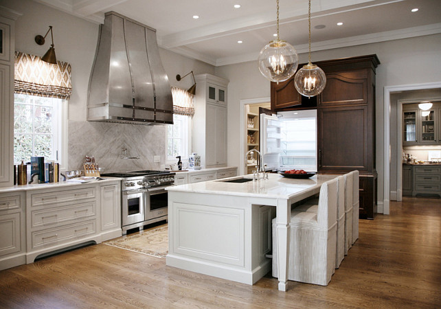 Kitchen Refriderator Cabinet. Kitchen Refriderator Cabinet Ideas. Paneled Kitchen Refriderator. Kitchen Refriderator Cabinet Design. #Kitchen #RefrideratorCabinet. Lighting: The lighting above island are the "Sorenson Lantern by Remains Lighting". Barbara Brown Photography. Bell Kitchen and Bath Studios.