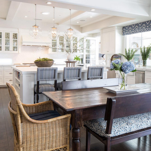 Kitchen and Dining Room. Dining room opens to kitchen. Open layout kitchen and dining room. Kelly Nutt Design.