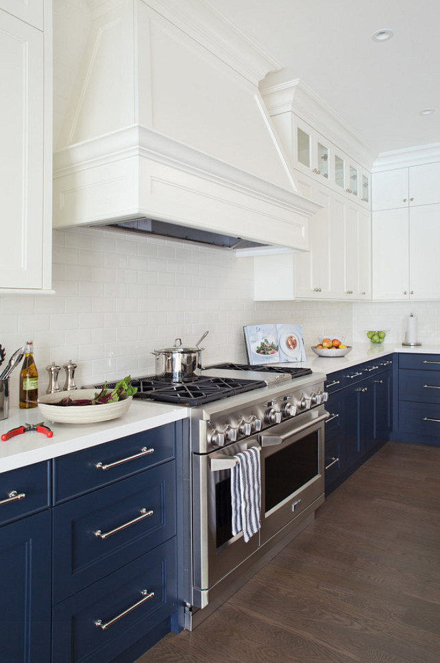 Top Two-Toned Kitchen Pin Blue and White Two Toned Kitchen Paint Color. Kitchen cabinet. Two-toned Kitchen Cabinet Ideas #TwoTonedKitchen #Kitchen #KitchenCabinet Kelly Deck Design