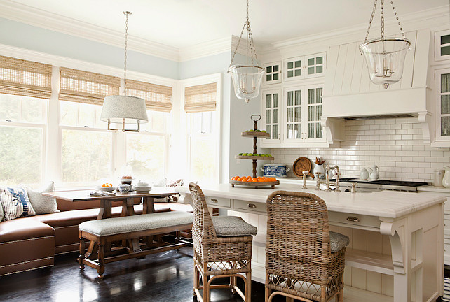 Kitchen with Wiwndow Seat Banquette. #Kitchen #WindowSeat #Banquette Thornton Designs.
