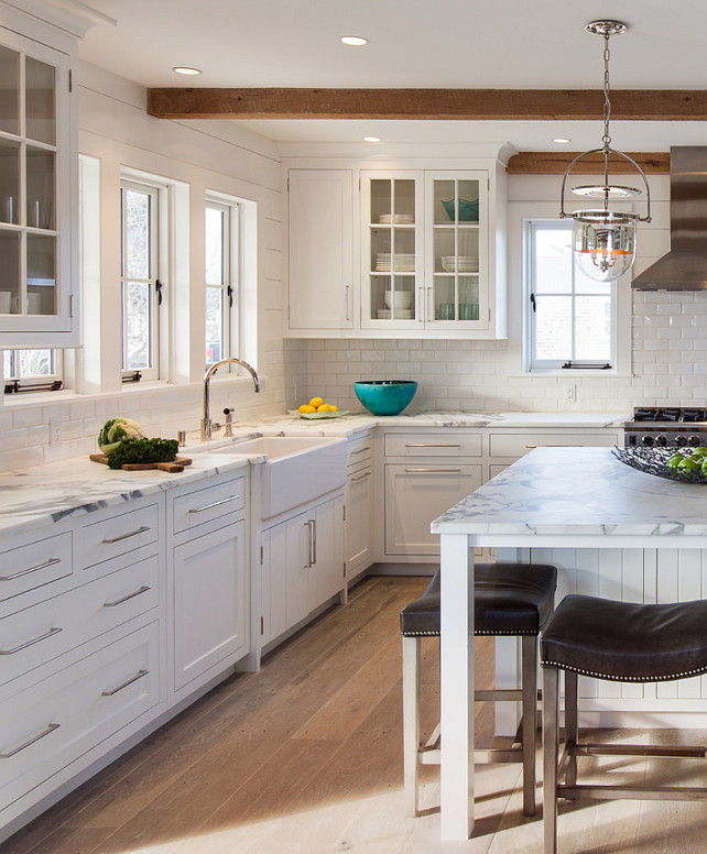 Kitchen with bleached hardwood floors plank walls. #Kitchen #BleachedHardwood #BleachedFlooring #Plank #KitchenPlank #PlankWalls Jonathan Raith Inc.