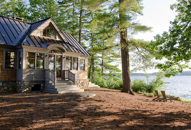 Lake House. Rustic Lake House with Metal Roof. Lake house with metal roof. The metal roof is a standing seam metal roof. #LakeHouse #RusticHouse #MetalRoof OLSON LEWIS + Architects.