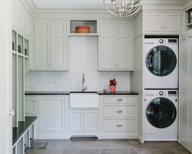 Laundry Room. Laundry Room Cabinets. Laundry Room Layout. Laundry Room Paint Color is Revere Pewter Benjamin Moore. Laundry Room Sink is by The Whitehaus Collection. #LaundryRoom #LaundryRoomCabinet #LaundryRoomLayout #LaundryRoomPaintColor #ReverePewter #LaundryRoom