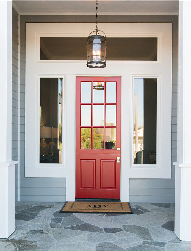 Front Door Ideas. Red Front Door. Beautiful shade of red for this door. Pendant Lighting is from Overstock. #RedDoor #RedDoorPaintColor #Door