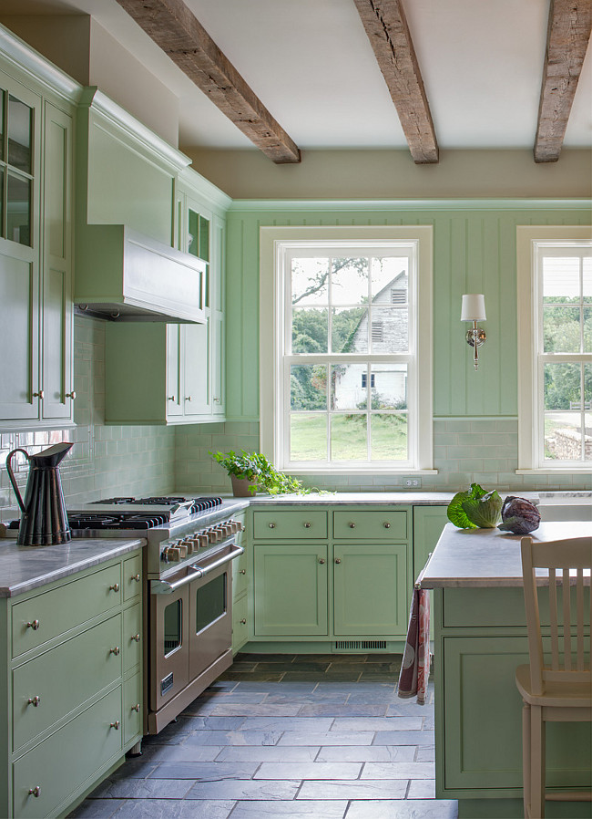 Mint Green Kitchen. Mint Green Kitchen Cabinet. Mint Green Kitchen Cabinet Paint Color. Mint Green Kitchen with slate tile flooring. #MintGreen #Kitchen Donald Lococo Architects.