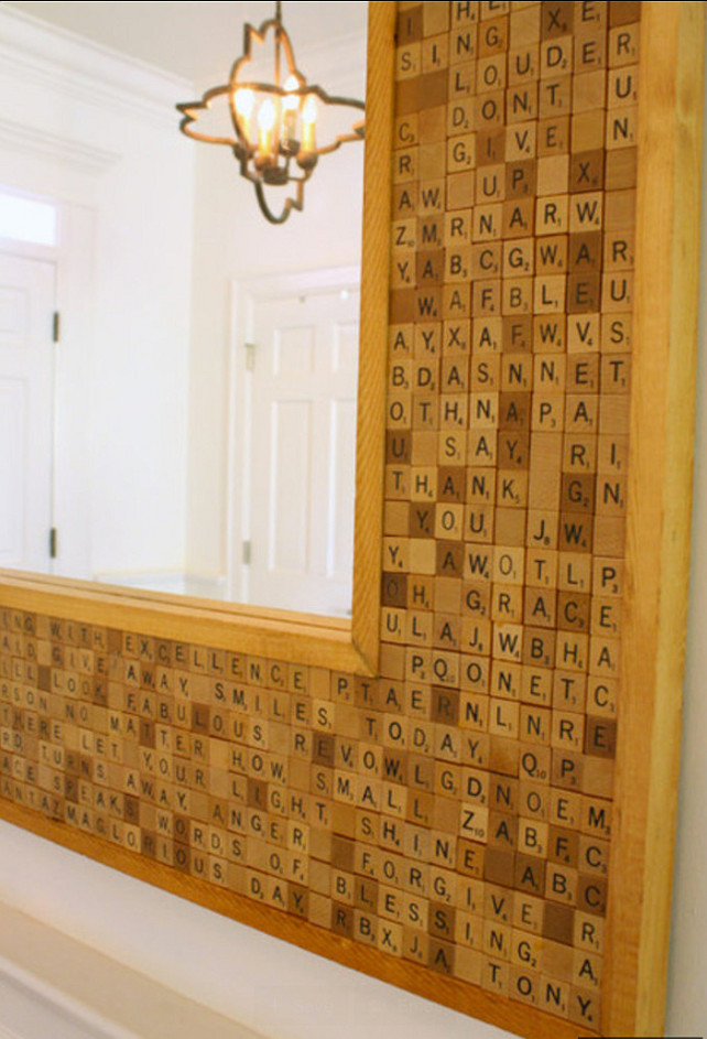 Mirror Ideas. DIY Scrabble Mirror. #Scrabble #DIYIdeas #ScrabbleDIY #ScrabbleProjetcs #ScrabbleMirror The Blue Moon Trading Company.
