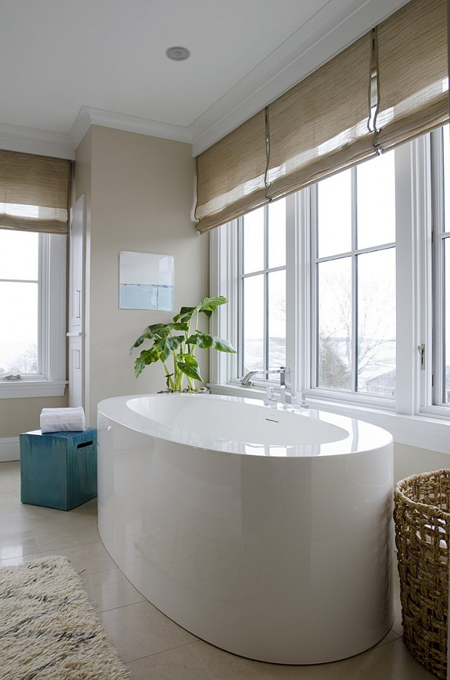 Modern Bath with oval freestanding bathtub. #Bathrtub #modernBathroom #Bathroom Kristina Crestin Design.
