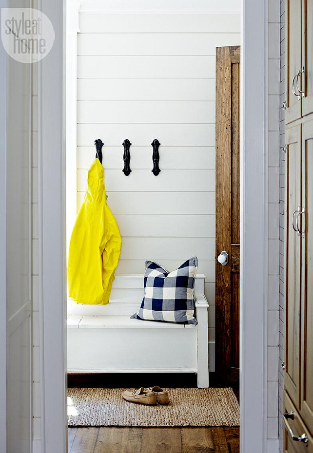 Mud Room. Mud Room Ideas Mud room with tongue-and-groove walls and storage. #Mudroom