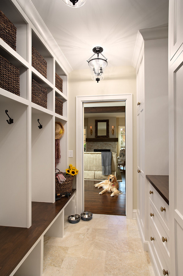 Mudroom Flooring Ideas. Mudroom Durable Flooring. Mudroom Tile Flooring. The mudroom tile is a honed Travertine, small Versailles pattern. #Mudroom #MudroomFlooring #Flooring #Travertine #HonedTravertine