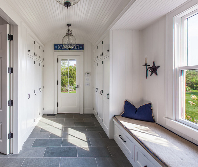 Mudroom. Mud Room. Mudroom with arched ceiling with beadboard. Mudroom flooring is bluestone with a thermaled top surface. #Mudroom #ArchCeiling #BeadboardCeiling #Bluestone #Mudroomdesign .