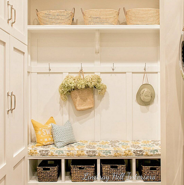 Mudroom. Mudroom Ideas. Mudroom Decor. Mudroom Baskets. Mudroom Design. Mudroom paint Color. #Mudroom Lindsay Hill Interiors.