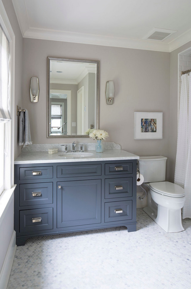Top Pin: Bathroom Cabinet Paint Color. Navy Blue Cabinet Paint Color. Benjamin Moore French Beret 1610. Benjamin Moore French Beret. #Navy #PaintColor #NavyBlue #Cabinet #BenjaminMooreFrenchBeret Martha O'Hara Interiors. #TopPin #TopPinBathroomCabinet #TopPinBathroomCabinetPaintcolor