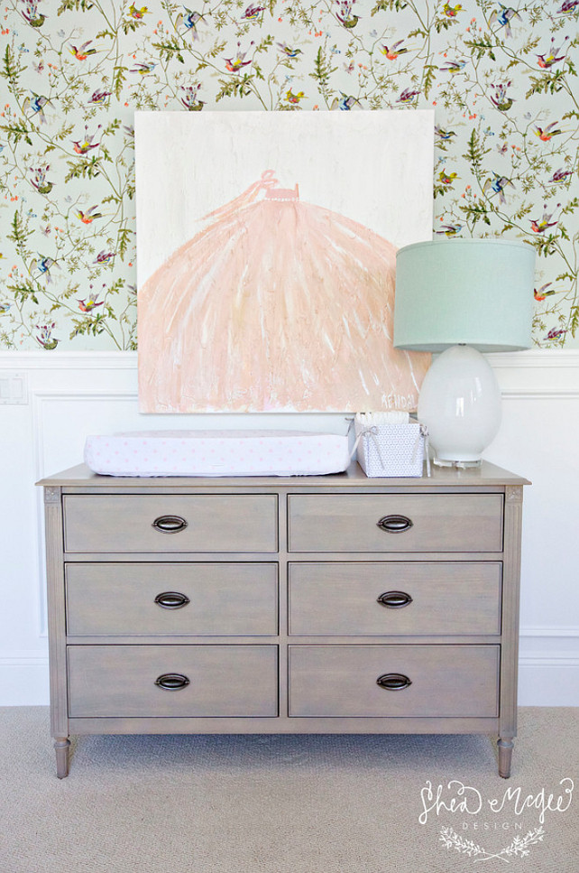 Nursery Changing Station. Nursery changing table. #NurseryChangingTable #NurseryChangingTableIdeas #NurseryChangingStation Studio McGee. Art by Kendall Boggs