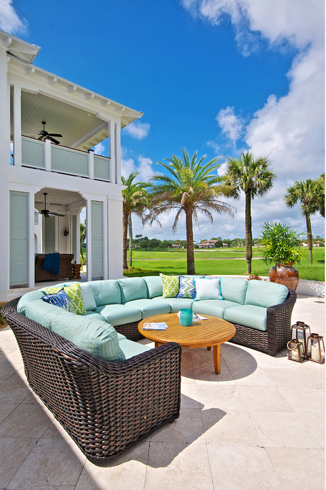 Outdoor Sofa. Outdoor Sectional with turquoise fabric. #OutdoorSofa #OutdoorSectional #OutdoorFabric #Turquoise Cronk Duch Architecture.