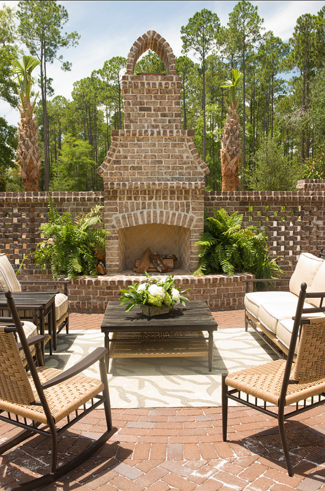 Outdoor fireplace ideas. Beautiful brick outdoor fireplace. Brick is Oxford by Chrokee Brick. #Fireplace