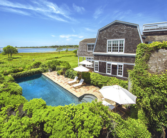 Pool and Ocean. Oceanfront Hamptons house with pool and view. #Pool #Ocean #HouseforSale #Hamptons Via Sotheby's Homes.