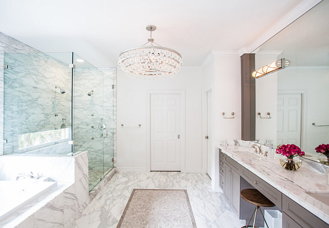 Robert Abbey Bling Chandelier, Polished Nickel in Bathroom. Bathroom with Robert Abbey Bling Chandelier, Polished Nickel. #Bathroom #Chandelier #RobertAbbeyBlingChandelier Laura U, Inc.