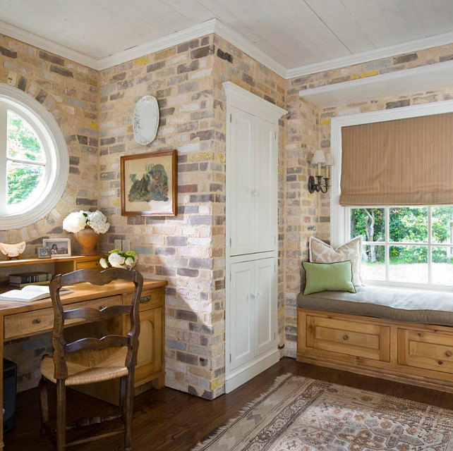 Rustic Interiors. Rustic room with reclaimed brick. #RusticInteriors #ReclaimedBrick Katie Emmons Design.
