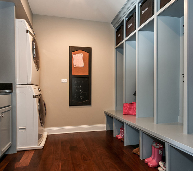 Sherwin Williams SW 7601 Dockside Blue. Mudroom and Laundry Room Cabinets are Sherwin Williams SW 7601 Dockside Blue. #SherwinWilliamsSW7601DocksideBlue #DocksideBlue