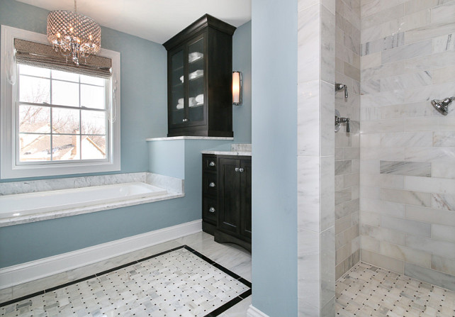 Sherwin Williams SW6219 Rain. Blue Bathroom Paint Color. Sherwin Williams SW6219 Rain. #SherwinWilliams #SW6219 #Rain #SherwinWilliamsRain #BlueBathroom #PaintColor Redstart Construction.