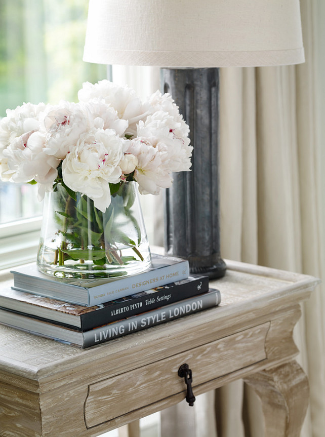 Side Table Decor Ideas. How decorate side table or bedroom nightstand. Interior Design by Beth Webb Interiors.