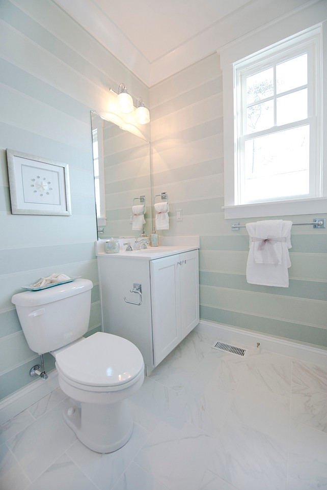 Striped Walls. Painting Striped Walls. Bathroom with painted stripe walls. #StripeWalls #StripedWalls #Bathroom