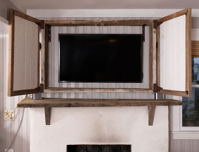 TV Cabinet above Fireplace. Hidden tv cabinet above fireplace. How to build a tv cabinet box above the fireplace.