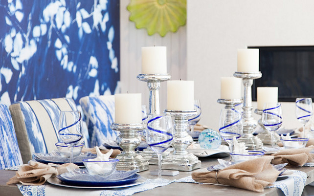 Table Decorating deas. Modern blue and white table decorating ideas. Blue and white table decor. #TableDecor #Blueandwhite Great Neighborhood Homes.