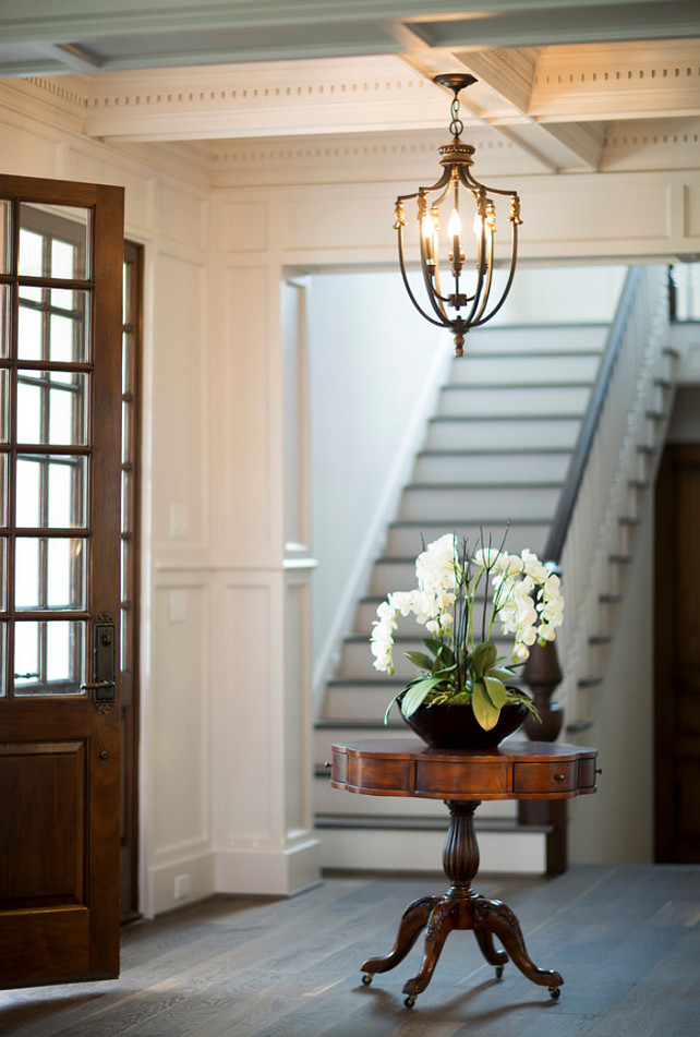 Traditional Foyer with hardwood floors and coffered ceiling. #Foyer Whitestone Builders.