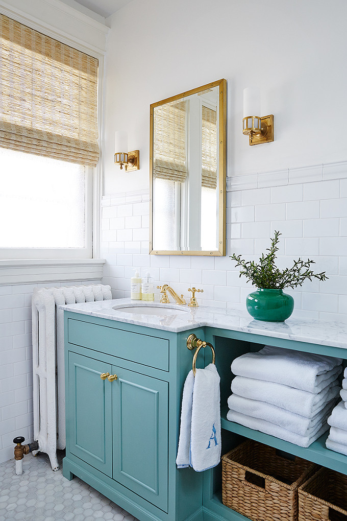 Turquoise Bathroom Vanity. Amie Corley Interiors.