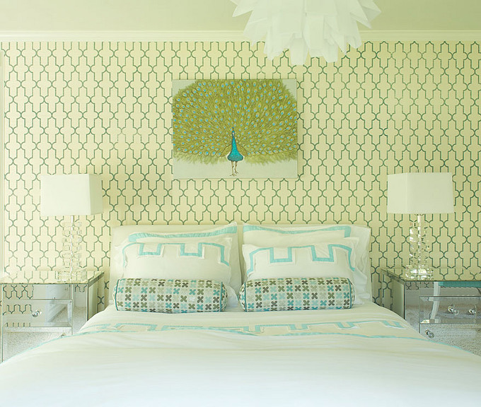 Turquoise and Green Bedroom Ideas. Laura Tuntun Interiors.