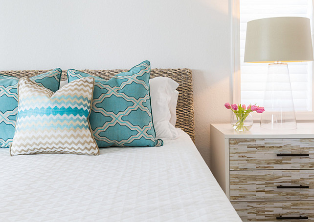 Turquoise decor. Bedroom with turquoise pillows. Bedroom with turquoise accents. #Bedroom #Turquoise Laura U, Inc.