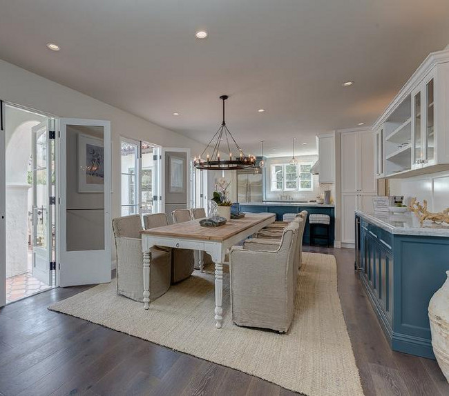 Two Toned Kitchen. Blue and white two toned kitchen. Blue and white two toned kitchen cabinets. Sotheby's Homes.