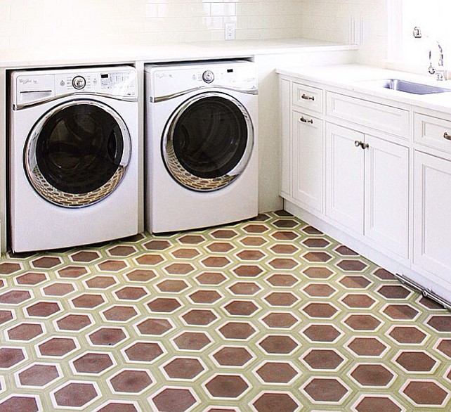 Vintage Tile Ideas. Laundry room with vintage style tiles from Ann Sacks. #VintageStyleTiles #VintageTiles #VintageTiling Collins Interiors.