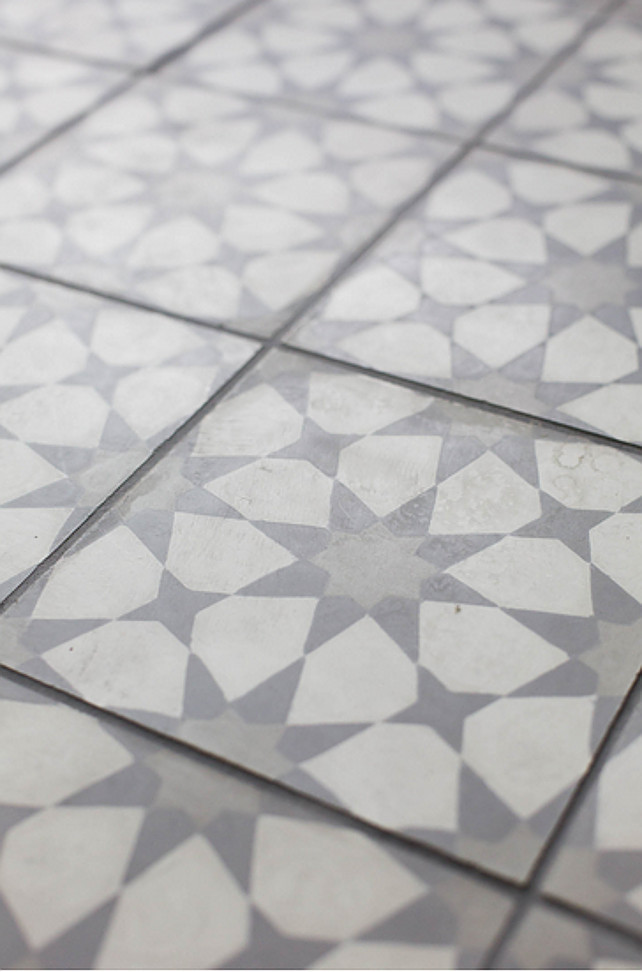 Vintage Tile Ideas. Laundry room with vintage tile design. I am loving this vintage-style white and gray tile floor. #VintageTile #VintageTileFlooring #VintageTiles #VintageTiledFloor Ashley Winn Design.