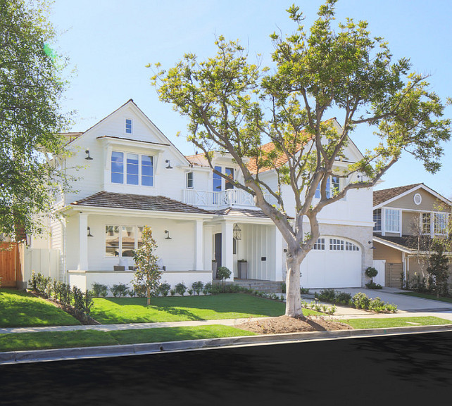 White Exterior. Transitional Home with white exterior and charcoal gray front door. #WhiteExterior #ChacoalGray #FrontDoor Brooke Wagner Design.