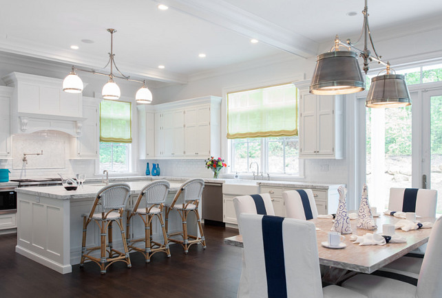 White Kitchen. White Kitchen open to dining room. White kitchen Cabinets. #WhiteKitchen Duneier Design.