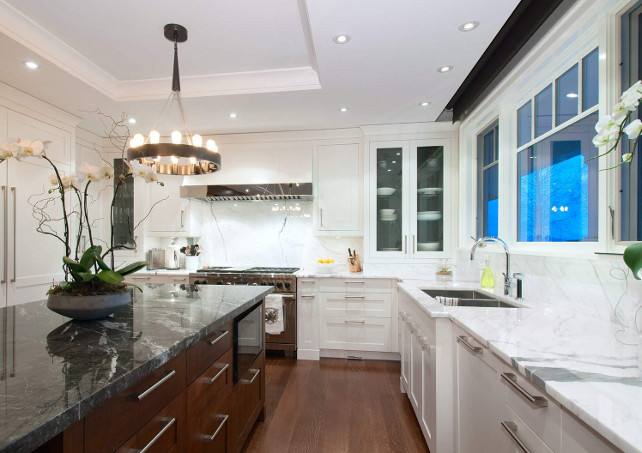 Kitchen Marble Countertop Ideas. Beautiful white and gray marble countertop. #Kitchen #Marble #Countertop
