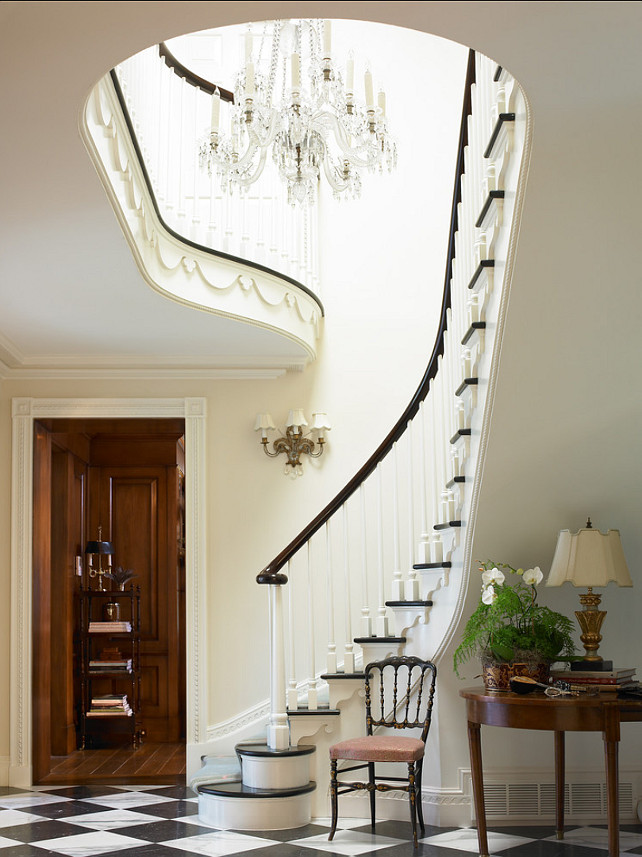 French Interiors. Inspiring French Interiors. French Homes. The paint color in this French foyer is "Farrow & Ball No. 1 Lime White". #FrenchInteriors #French #FrenchHomes #FrenchDecor