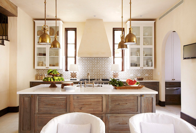 Wood Kitchen Cabinet. Kitchen Island Wood. The wood used on the cabinets in this kitchen is native to South America and is called Guanacaste Wood with a Custom Limewash. Interior Design by Beth Webb Interiors. 