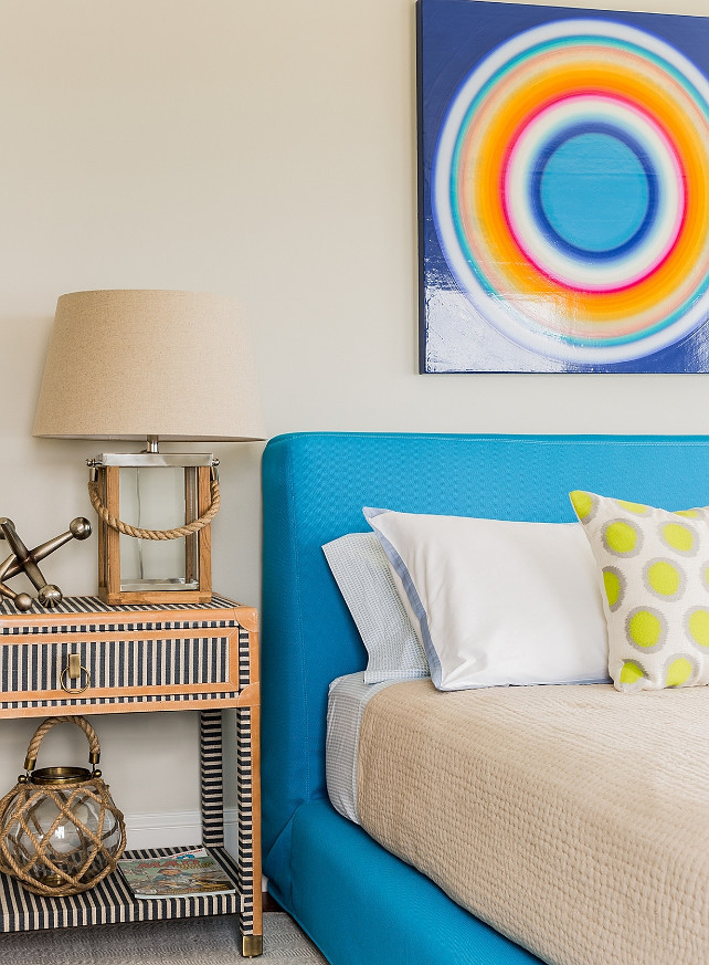 Benjamin Moore HC-83 Grant Beige. Coastal Bedroom Decor. Colorful Coastal Bedroom Decorating Ideas. The neutral paint color is Benjamin Moore HC-83 Grant Beige. #BenjaminMooreGrantBeige #HC83 #BenjaminMoorePaintColors 