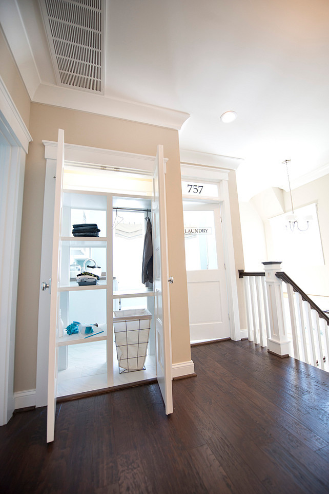 Laundry room. New Laundry Room Ideas. Genius laundry room design! This laundry room has a pass-through shelving accessible both from inside the laundry room and from just outside provides get it yourself convenience. #LaundryRoom