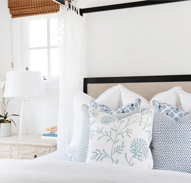 Bedding Ideas. Coastal bedroom bedding and pillows. Coastal bedroom bedding and pillow ideas. Coastal bedroom bedding and blue and white decorative pillows. #Bedroom #CoastalBedroom #Bedding #Pillows Blackband Design.