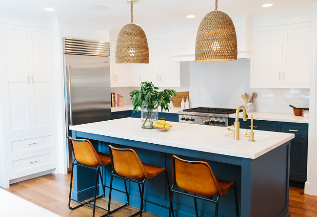 Kitchen White Top Cabinets Navy Bottom Cabinets. Kitchen White Upper Cabinets Navy Lower Cabinets. navy cabinets navy kitchen cabinets navy shaker kitchen cabinets navy cabinets white marble top navy cabinets with calacatta marble navy kitchen island navy blue kitchen cabinets calacatta marble countertops white upper cabinets navy lower cabinets white top cabinets navy bottom cabinets white paneled kitchen hood navy base cabinets navy cabinets brass pulls navy blue kitchen cabinets brass hardware #Kitchen Shea McGee Design.